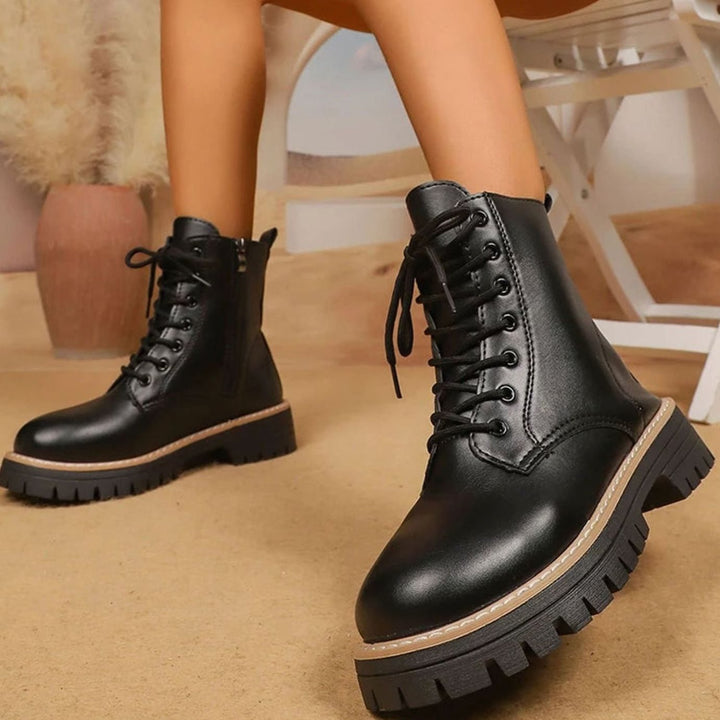 Women's Black Platform Lace-Up Ankle Combat Boots
