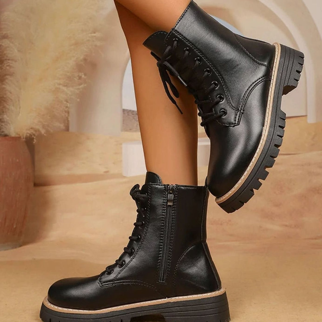 Women's Black Platform Lace-Up Ankle Combat Boots