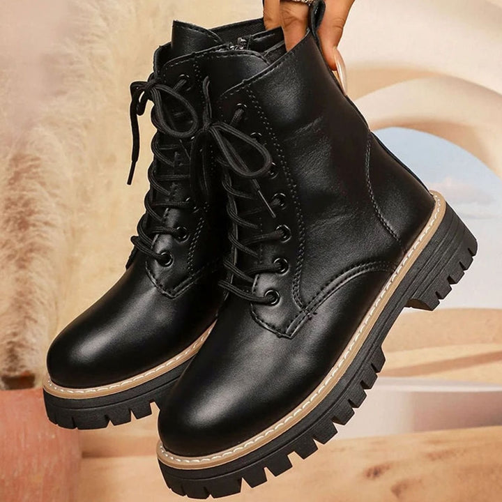 Women's Black Platform Lace-Up Ankle Combat Boots