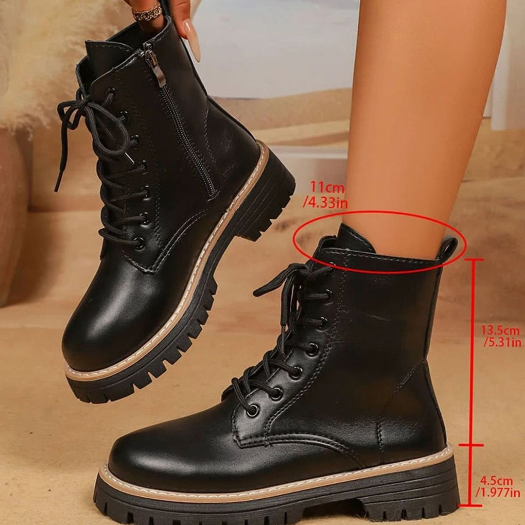 Women's Black Platform Lace-Up Ankle Combat Boots - Black