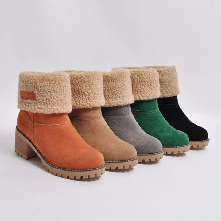 Women's Black Sherpa-Cuff Heeled Winter Ankle Boots