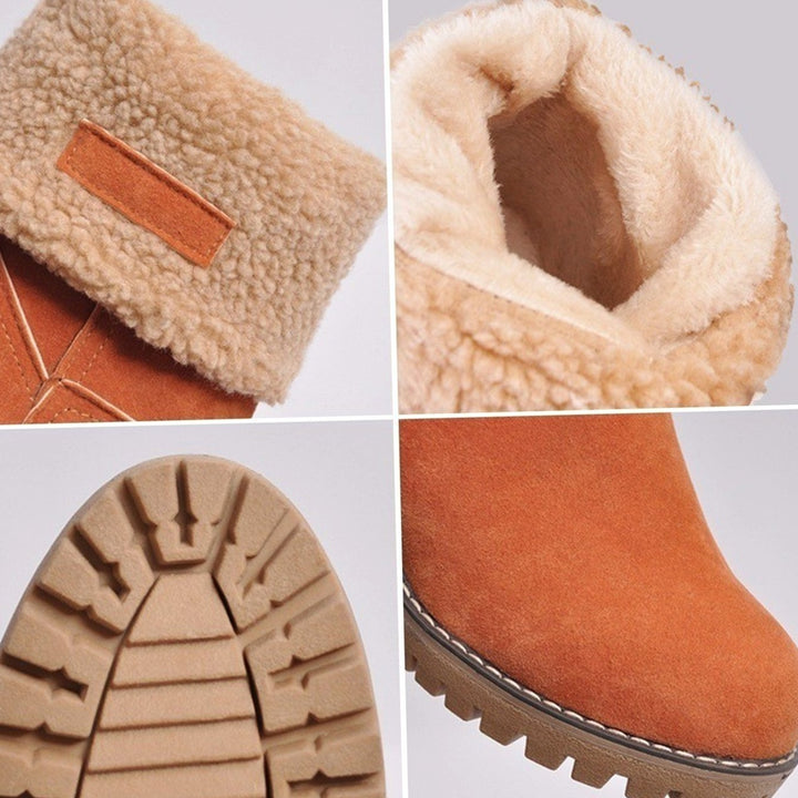 Women's Black Sherpa-Cuff Heeled Winter Ankle Boots