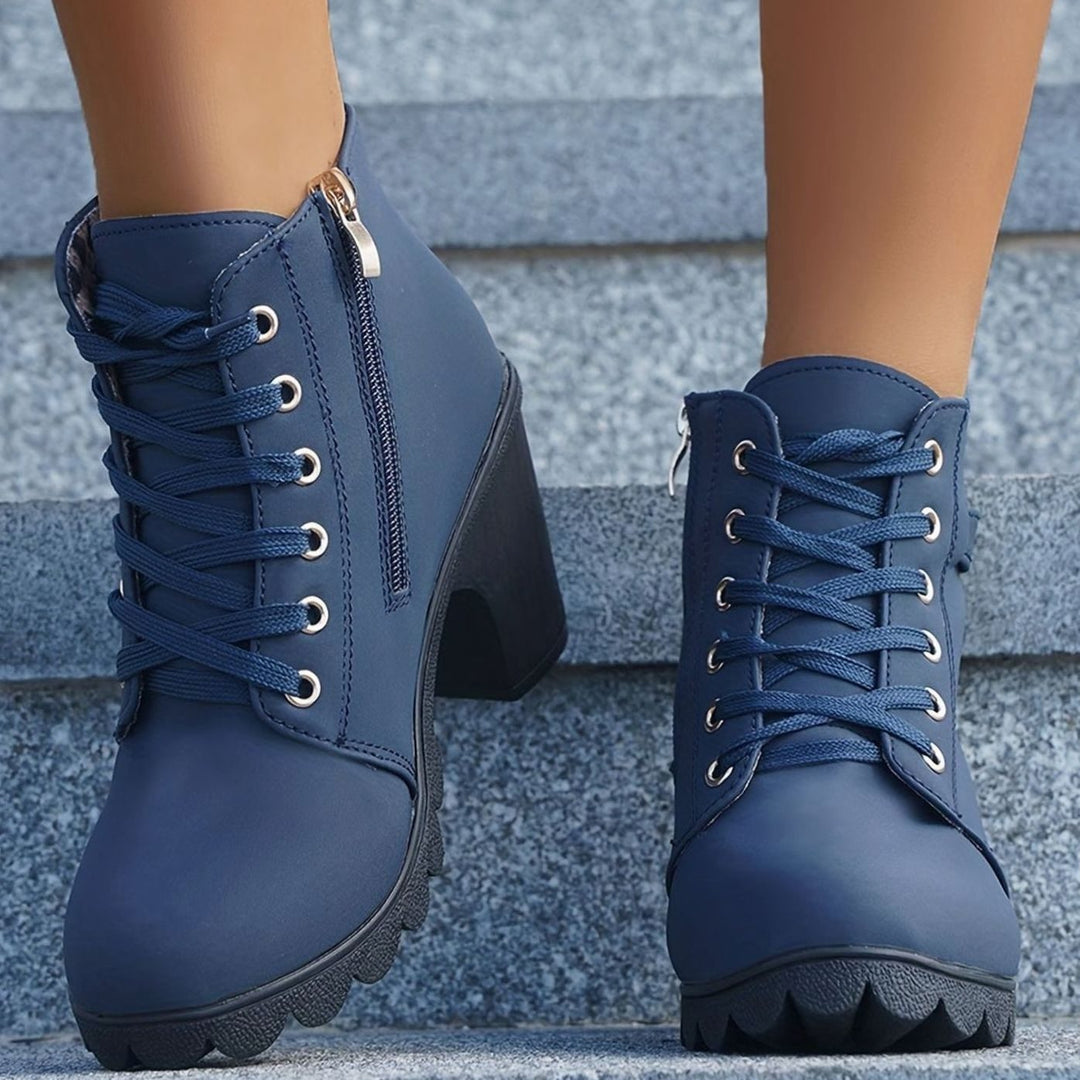 Women's Block Heel Lace-Up Side-Zip Ankle Boots
