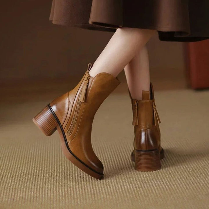Women's Block-Heel Side-Zip Leather-Look Ankle Boots