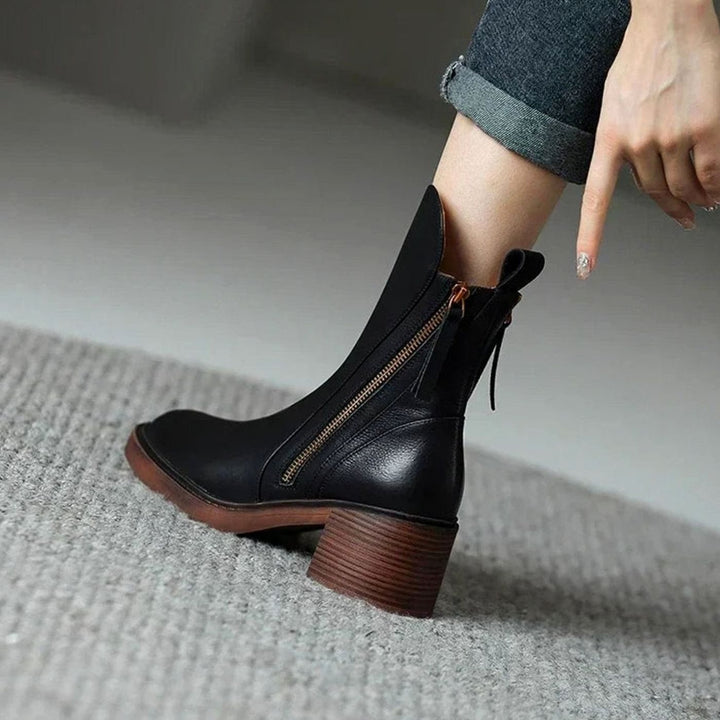 Women's Block-Heel Side-Zip Leather-Look Ankle Boots