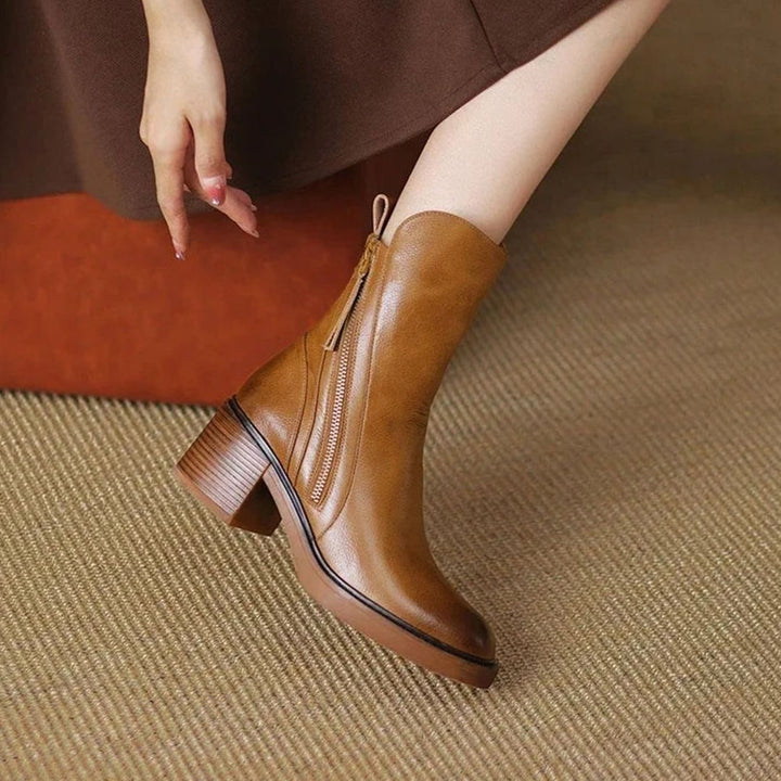 Women's Block-Heel Side-Zip Leather-Look Ankle Boots