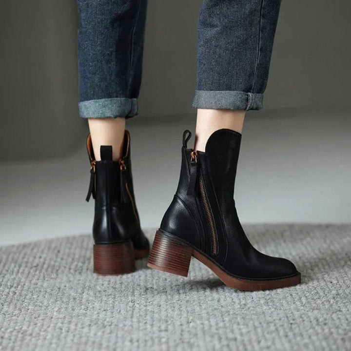 Women's Block-Heel Side-Zip Leather-Look Ankle Boots
