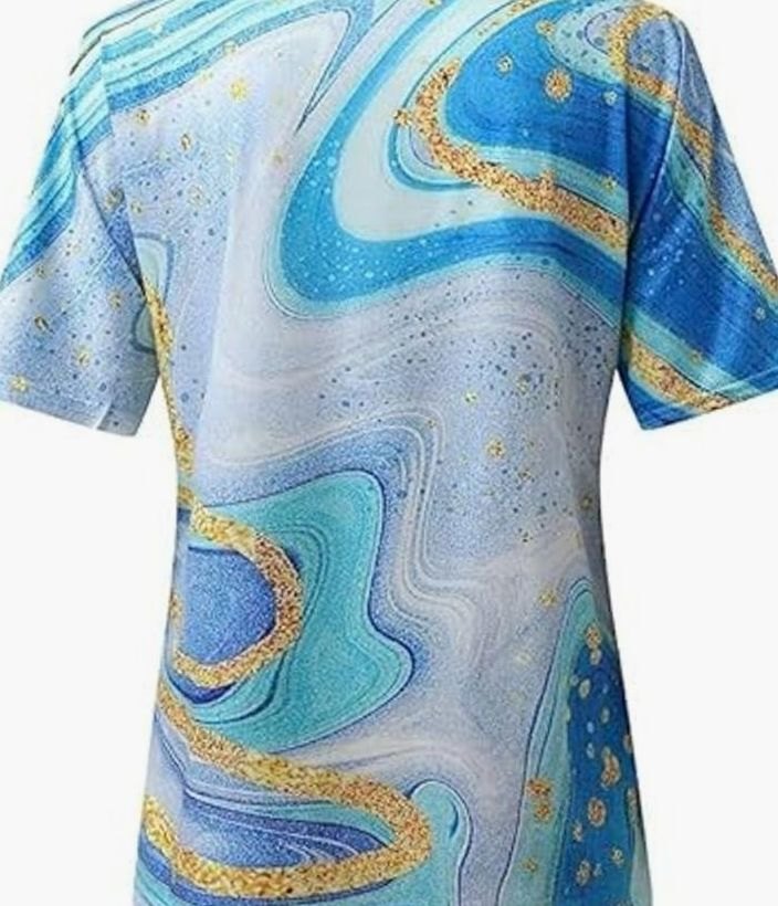 Women's Boho Marble-Print V-Neck Loose Fit Short-Sleeve Top