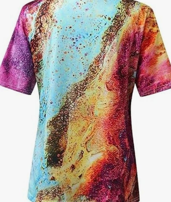 Women's Boho Marble-Print V-Neck Loose Fit Short-Sleeve Top
