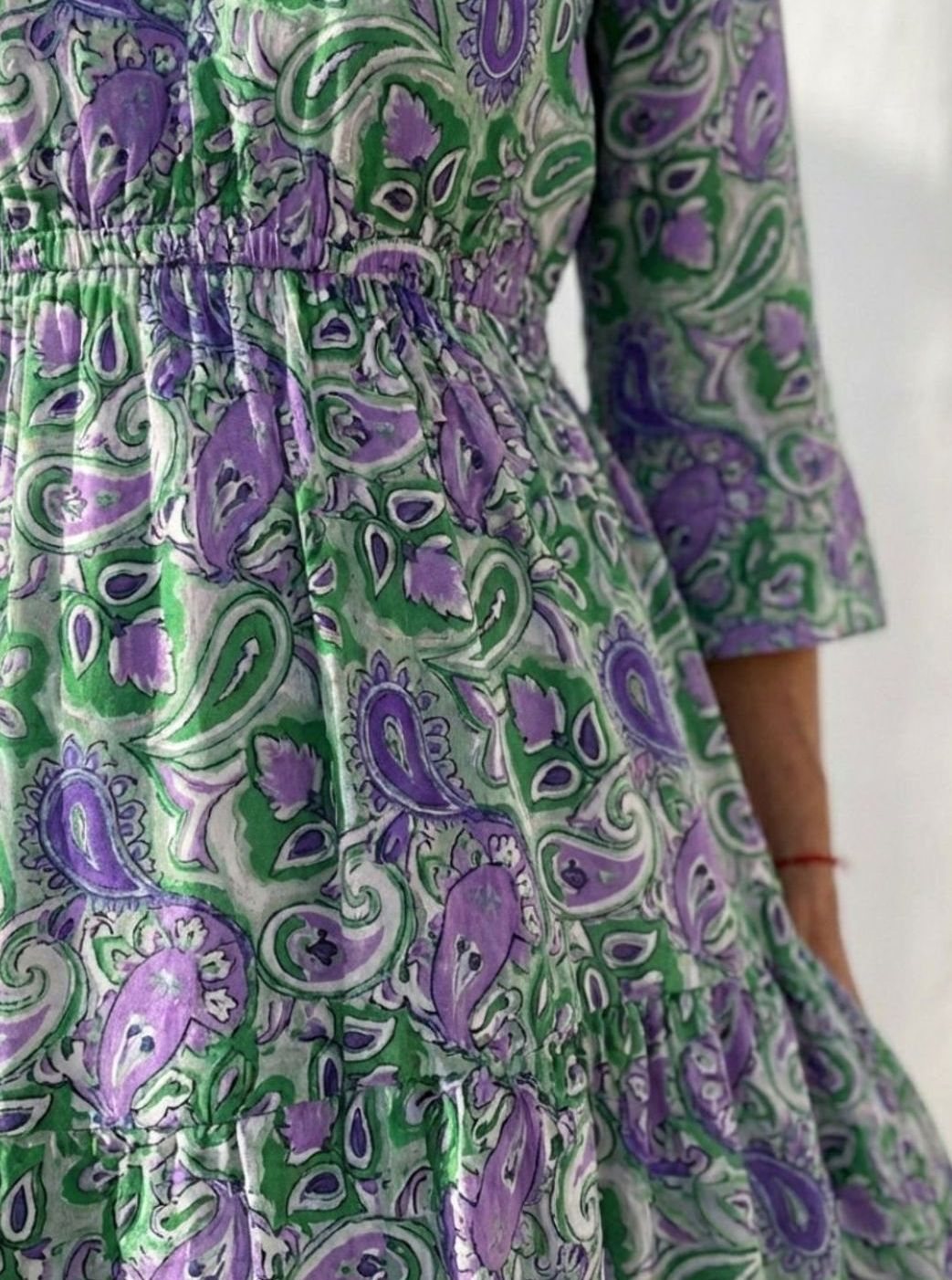 Women's Boho Paisley V-Neck Elasticated-Waist Tiered Maxi Dress