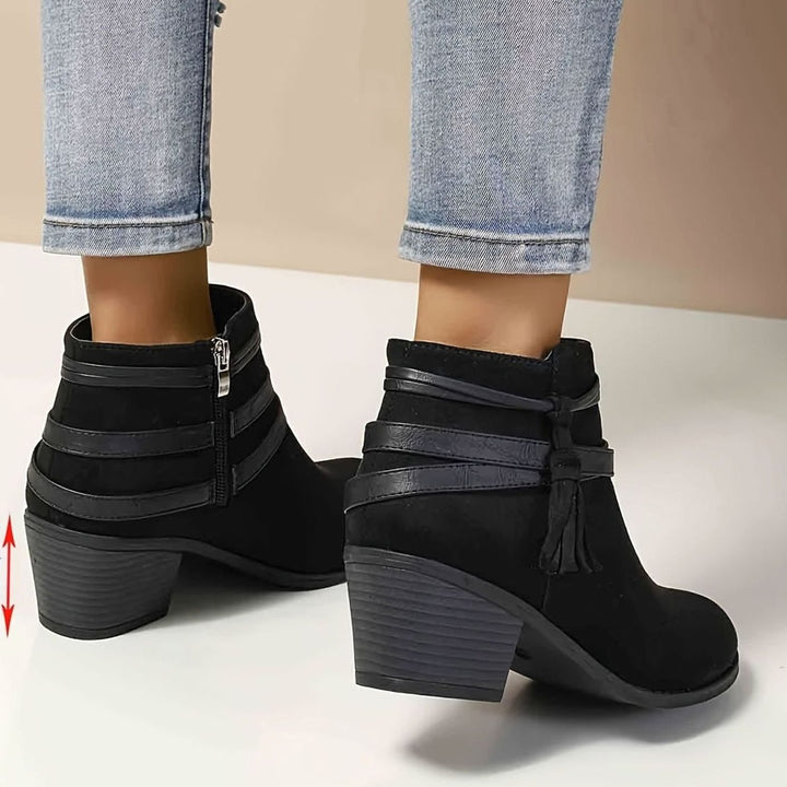 Women's Boho Tassel-Strap Block Heel Suede Ankle Boots