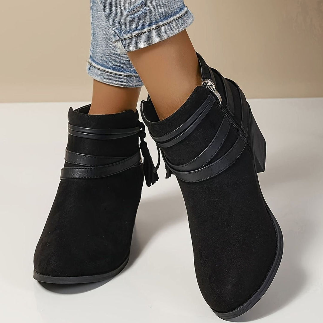 Women's Boho Tassel-Strap Block Heel Suede Ankle Boots