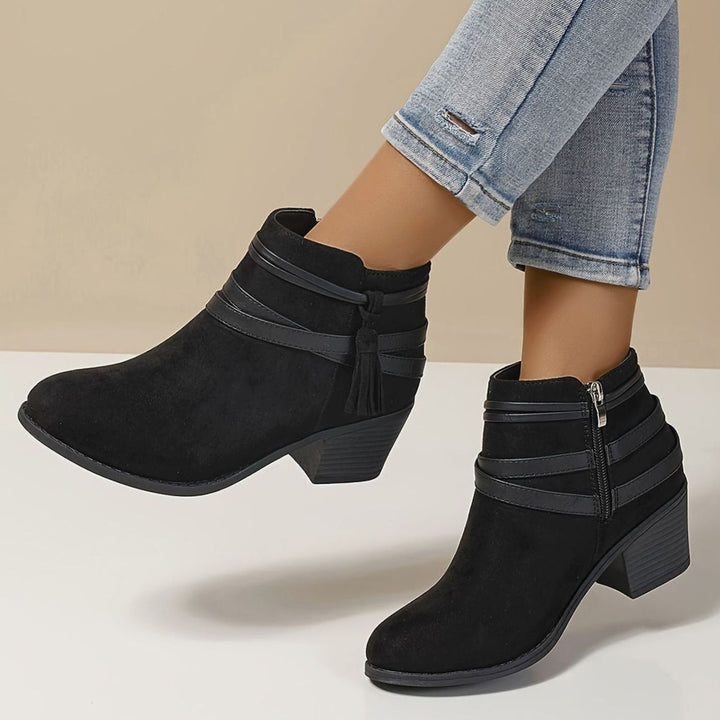 Women's Boho Tassel-Strap Block Heel Suede Ankle Boots