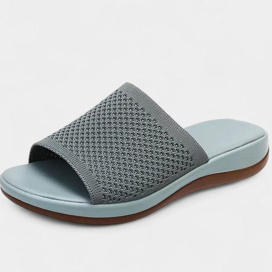 Women's Breathable Knit Open-Toe Slip-On Backless Flat Mules