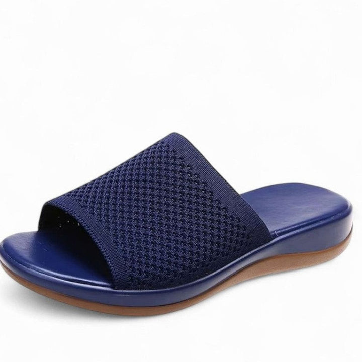 Women's Breathable Knit Open-Toe Slip-On Backless Flat Mules