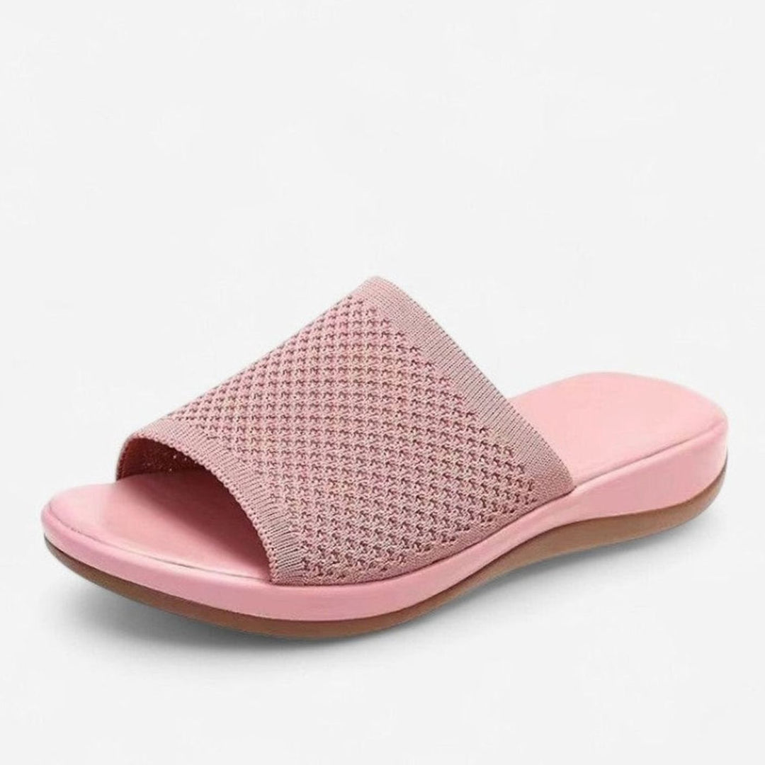 Women's Breathable Knit Open-Toe Slip-On Backless Flat Mules