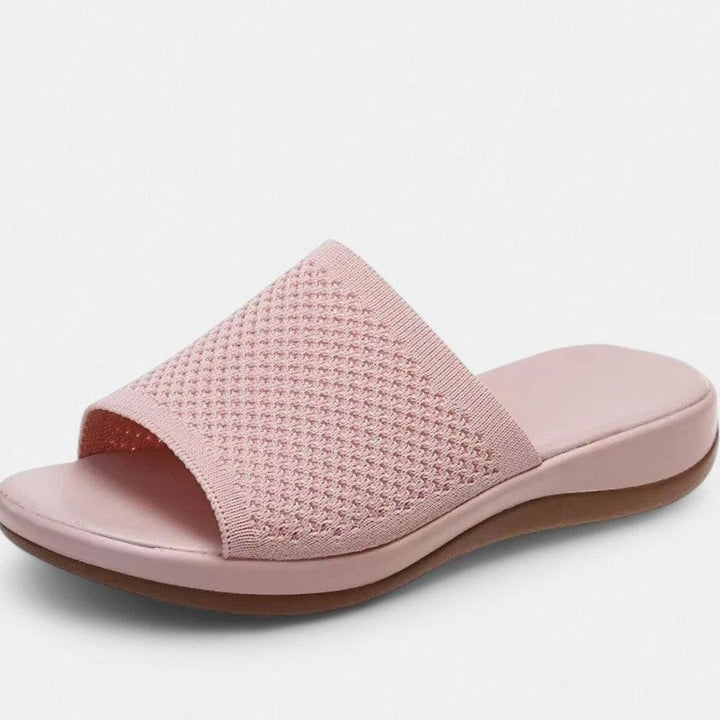 Women's Breathable Knit Open-Toe Slip-On Backless Flat Mules