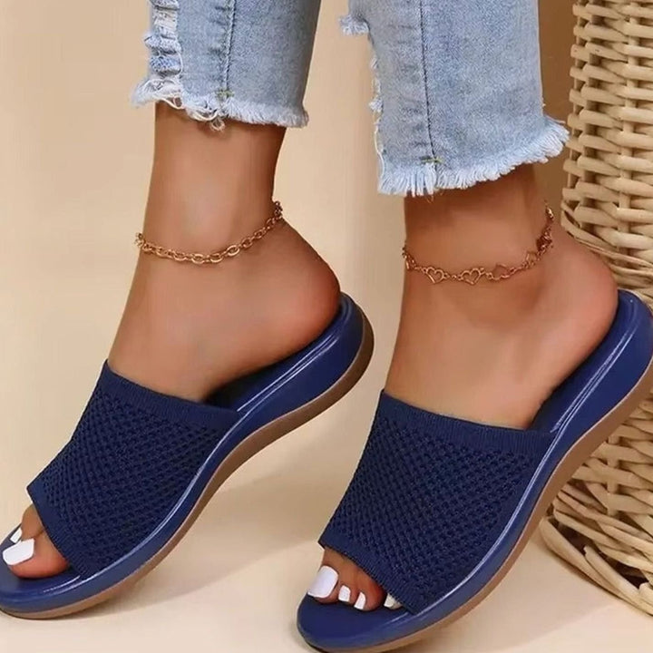 Women's Breathable Knit Open-Toe Slip-On Backless Flat Mules