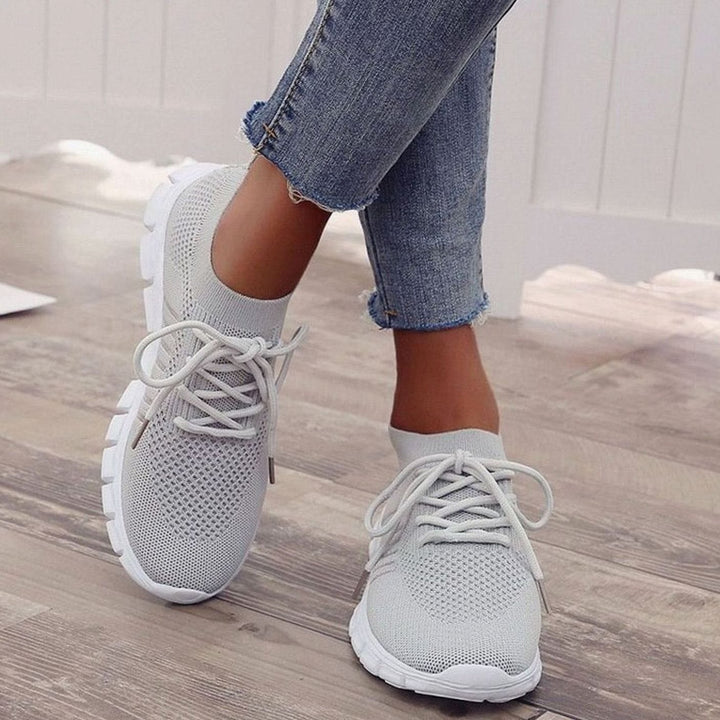 Women's Breathable Mesh Lace-Up Lightweight Trainers - Grey