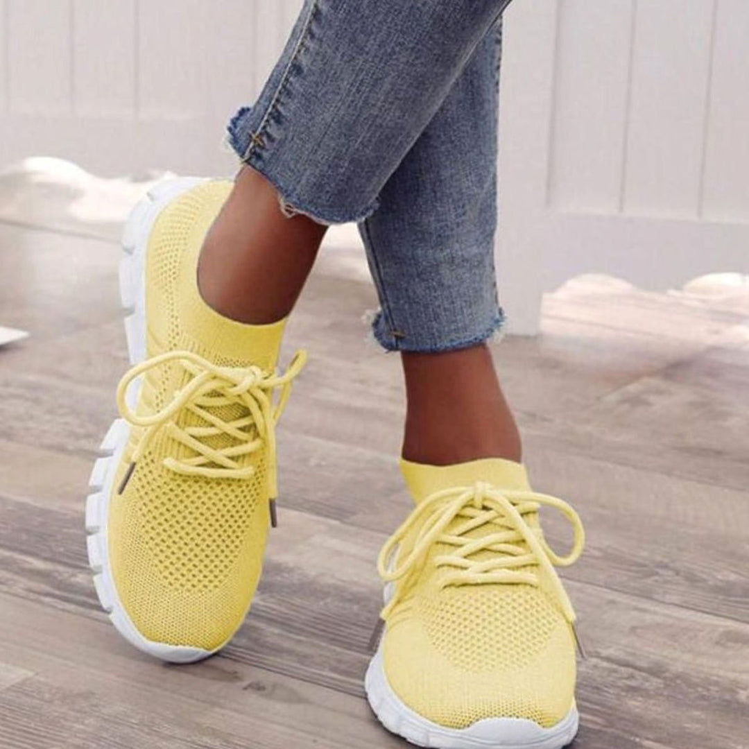 Women's Breathable Mesh Lace-Up Lightweight Trainers - Yellow