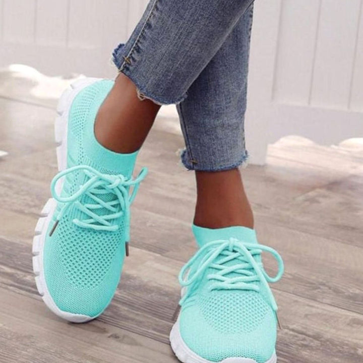 Women's Breathable Mesh Lace-Up Lightweight Trainers - Blue