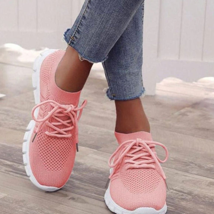 Women's Breathable Mesh Lace-Up Lightweight Trainers - Pink