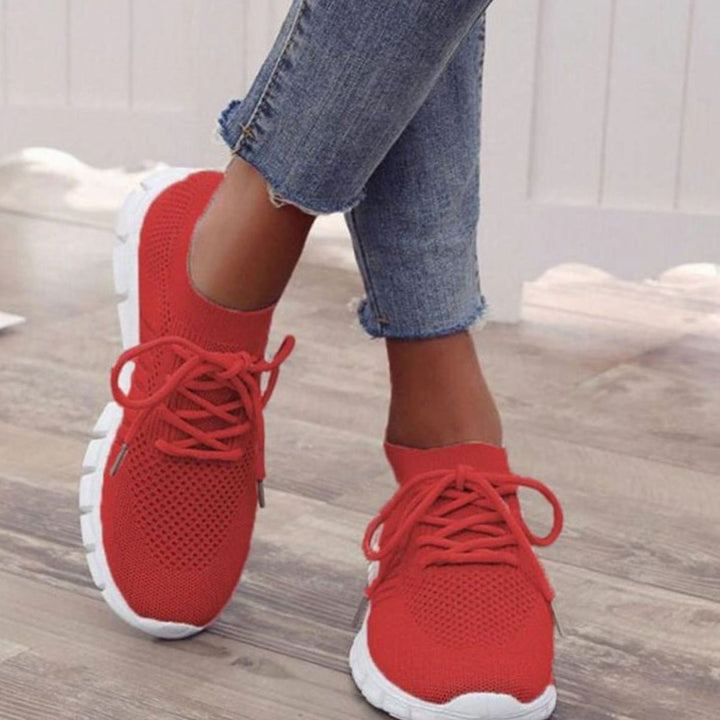 Women's Breathable Mesh Lace-Up Lightweight Trainers - Red