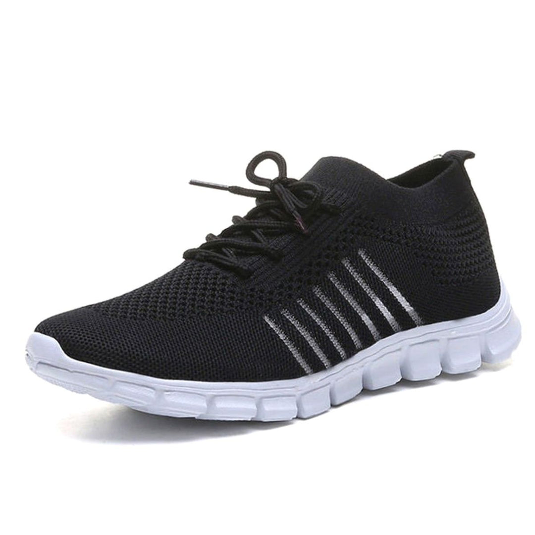 Women's Breathable Mesh Lace-Up Lightweight Trainers - Black