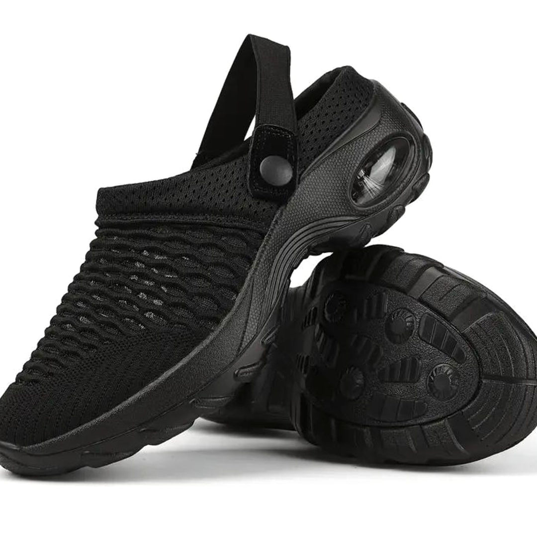 Women's Breathable Mesh Slip-On Air-Cushion Mule Trainers - Black