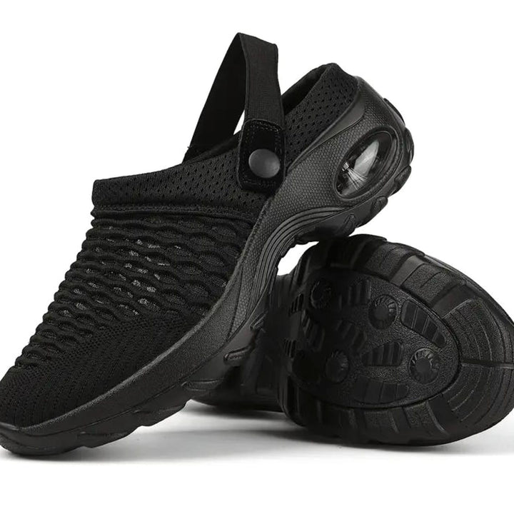Women's Breathable Mesh Slip-On Air-Cushion Mule Trainers - Black