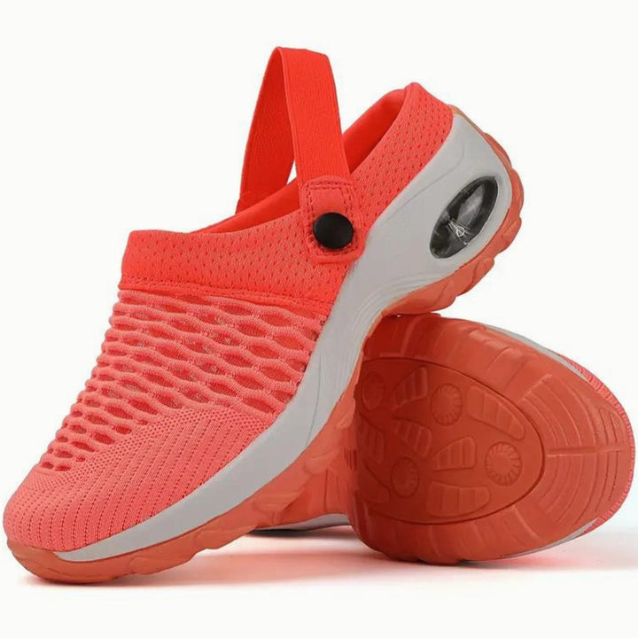 Women's Breathable Mesh Slip-On Air-Cushion Mule Trainers - Orange Red