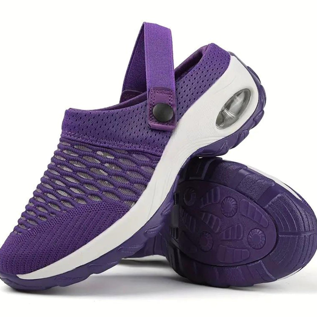 Women's Breathable Mesh Slip-On Air-Cushion Mule Trainers - Purple