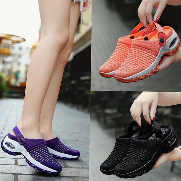 Women's Breathable Mesh Slip-On Air-Cushion Mule Trainers