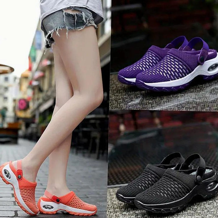 Women's Breathable Mesh Slip-On Air-Cushion Mule Trainers