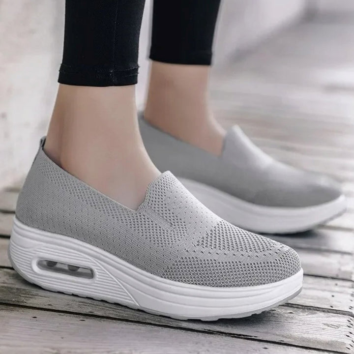 Women's Breathable Mesh Slip-On Platform Trainers - Grey