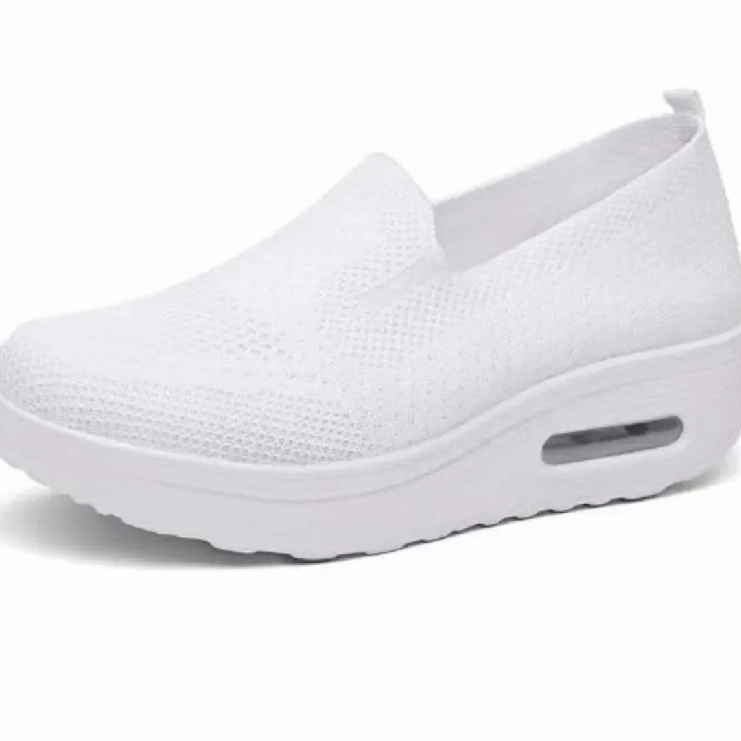 Women's Breathable Mesh Slip-On Platform Trainers - White