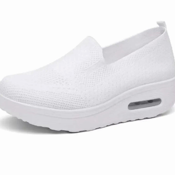 Women's Breathable Mesh Slip-On Platform Trainers - White