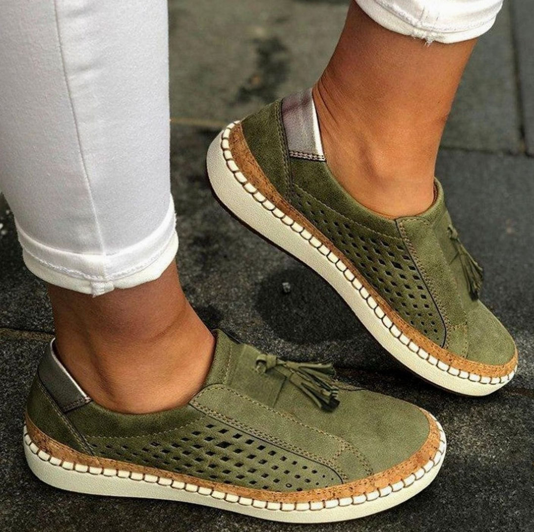 Women's Breathable Slip-On Orthopedic Tassel Flatform Trainers - Green