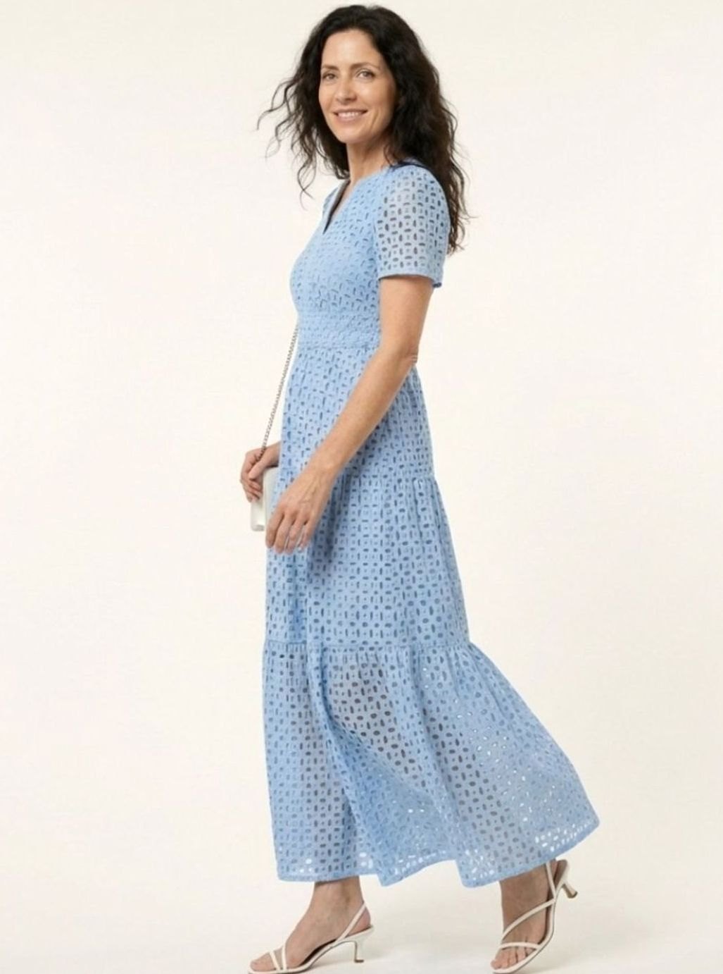 Women's Broderie Anglaise Smocked-Waist Tiered Midi Dress