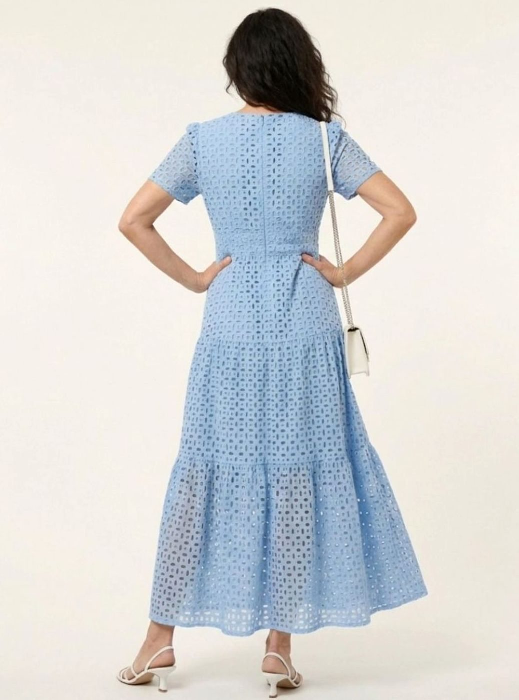 Women's Broderie Anglaise Smocked-Waist Tiered Midi Dress
