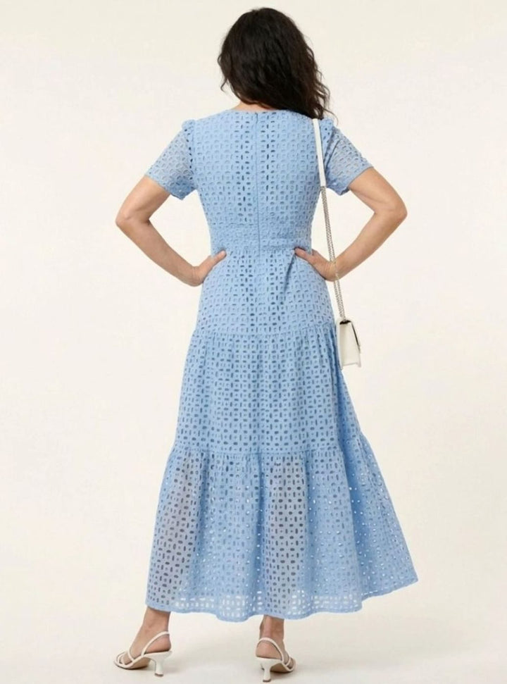 Women's Broderie Anglaise Smocked-Waist Tiered Midi Dress