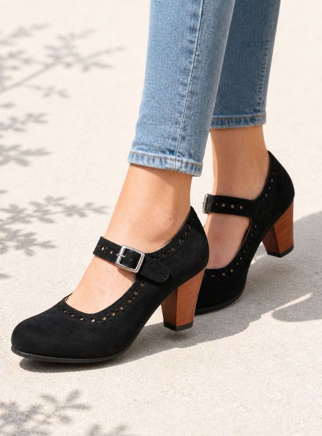 Women's Brogue Mary Jane Block-Heel Buckle Strap Pumps