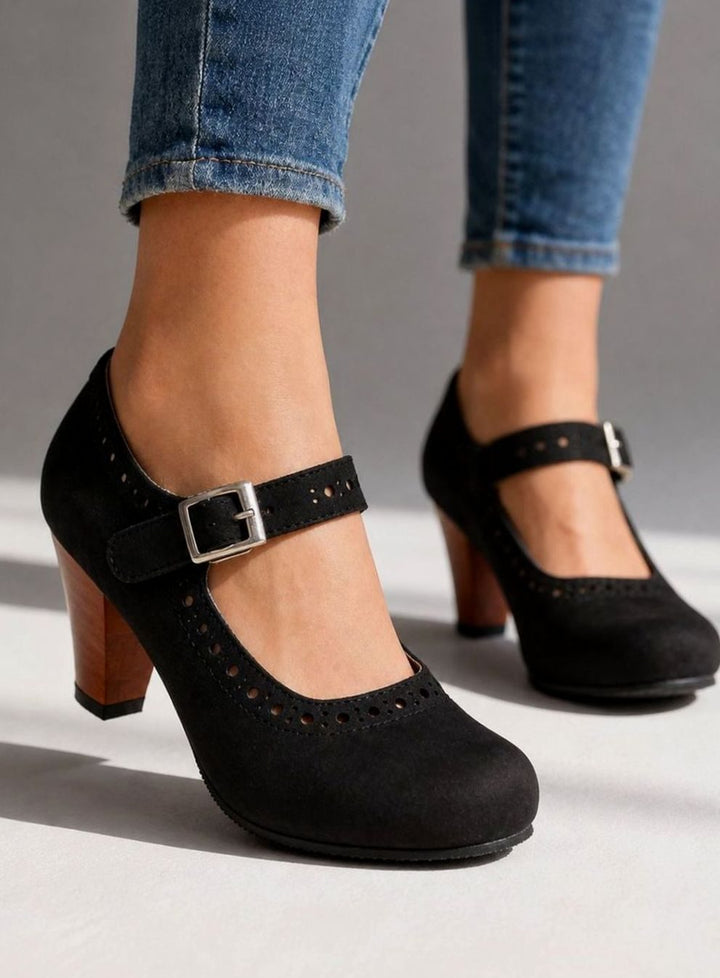 Women's Brogue Mary Jane Block-Heel Buckle Strap Pumps