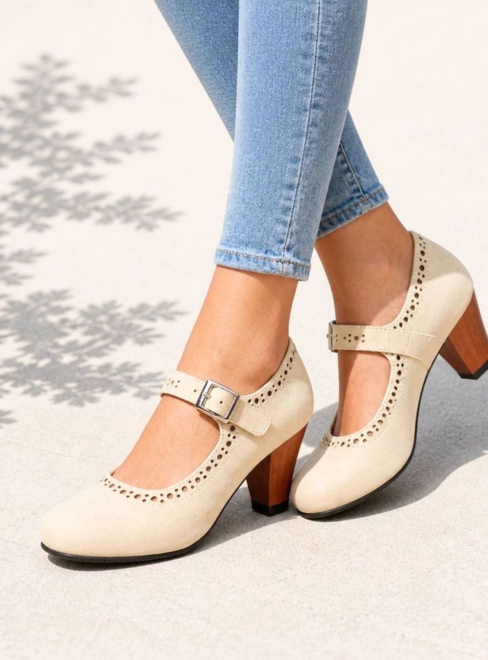 Women's Brogue Mary Jane Block-Heel Buckle Strap Pumps