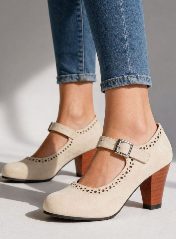 Women's Brogue Mary Jane Block-Heel Buckle Strap Pumps