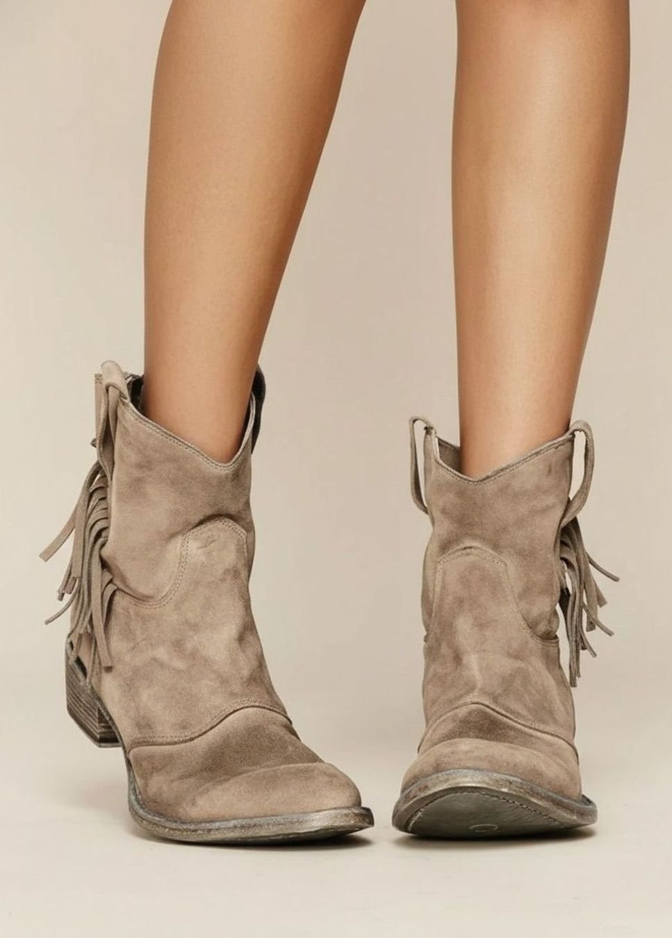 Women's Brown Suede Ankle Boots Western Block-Heel Cowboy Style