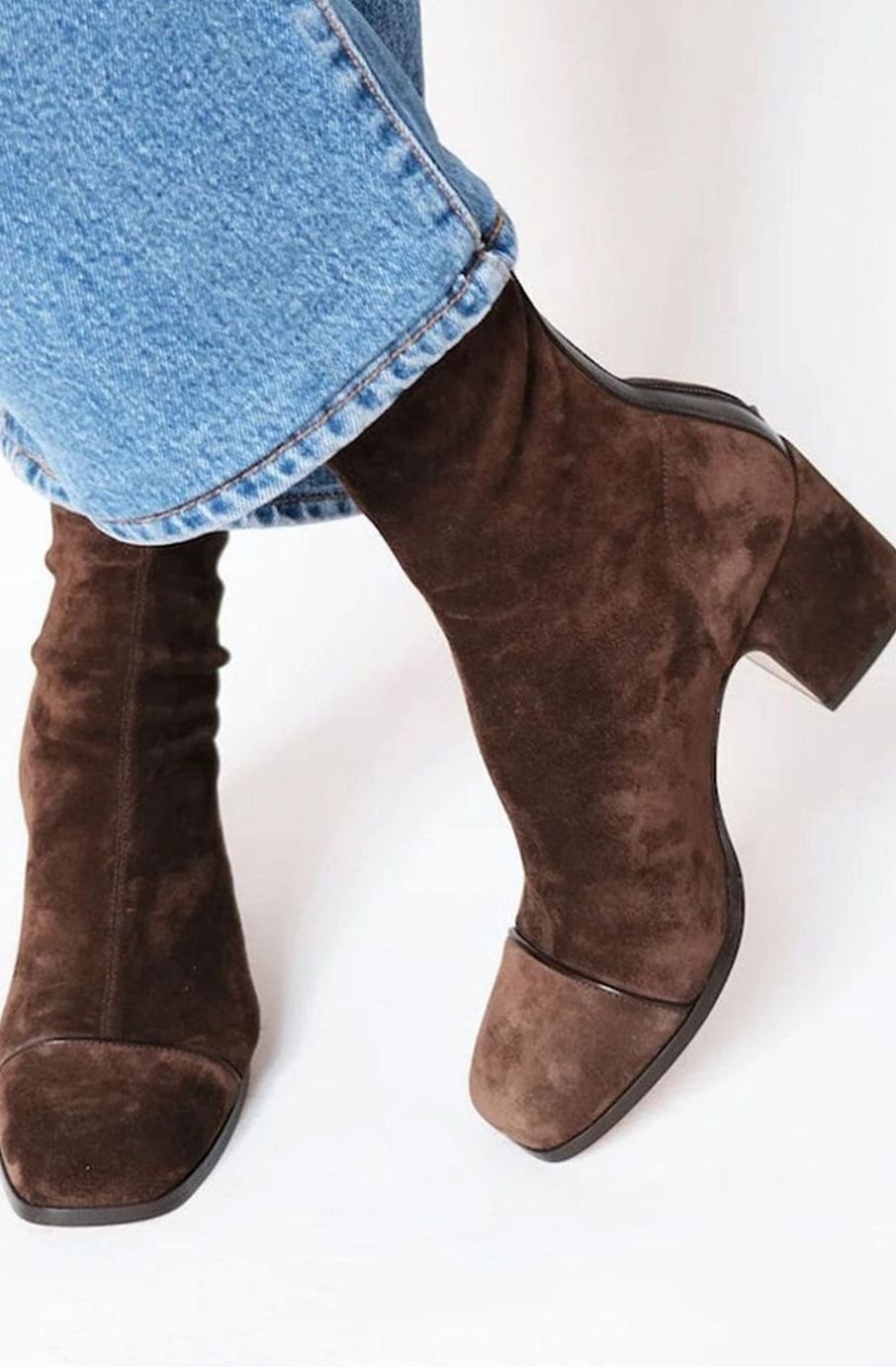 Women's Brown Suede Square-Toe Block-Heel Ankle Boots