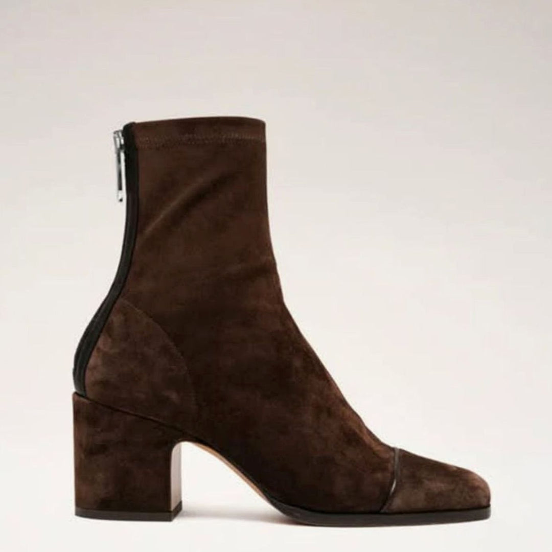 Women's Brown Suede Square-Toe Block-Heel Ankle Boots