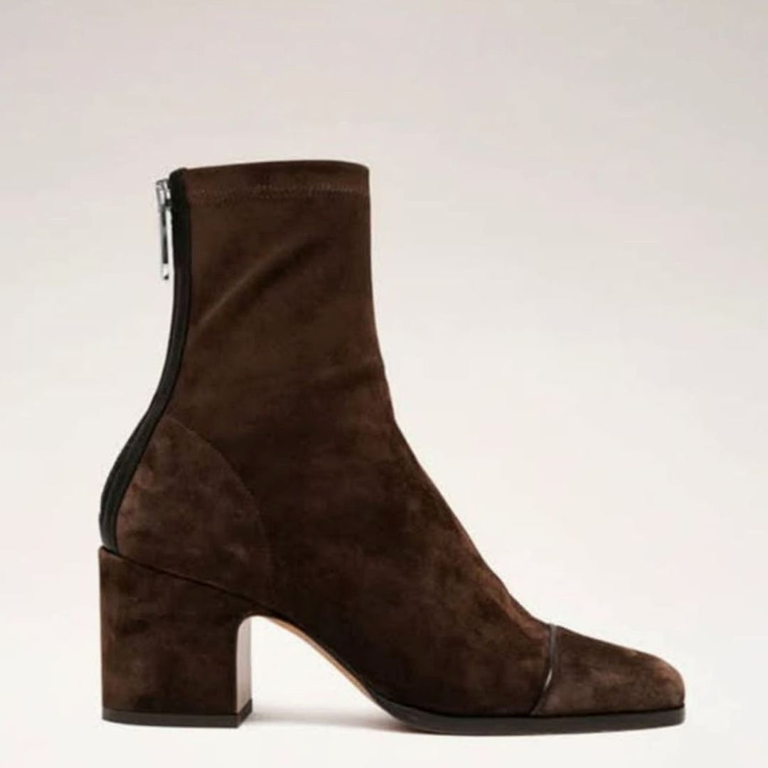 Women's Brown Suede Square-Toe Block Heel Ankle Boots