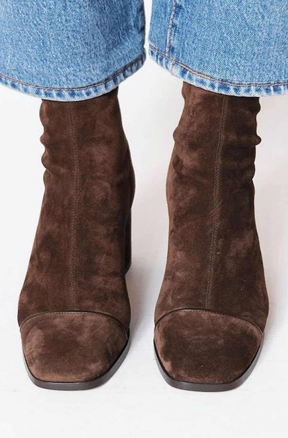 Women's Brown Suede Square-Toe Block-Heel Ankle Boots